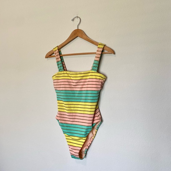 Trina Turk Lurex Stripe High Leg Maillot One Piece Multicolor Swimsuit - Picture 4 of 10